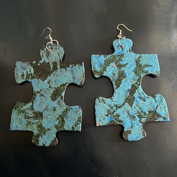 Blue & Black Puzzle Earrings - Picture 7 of 16